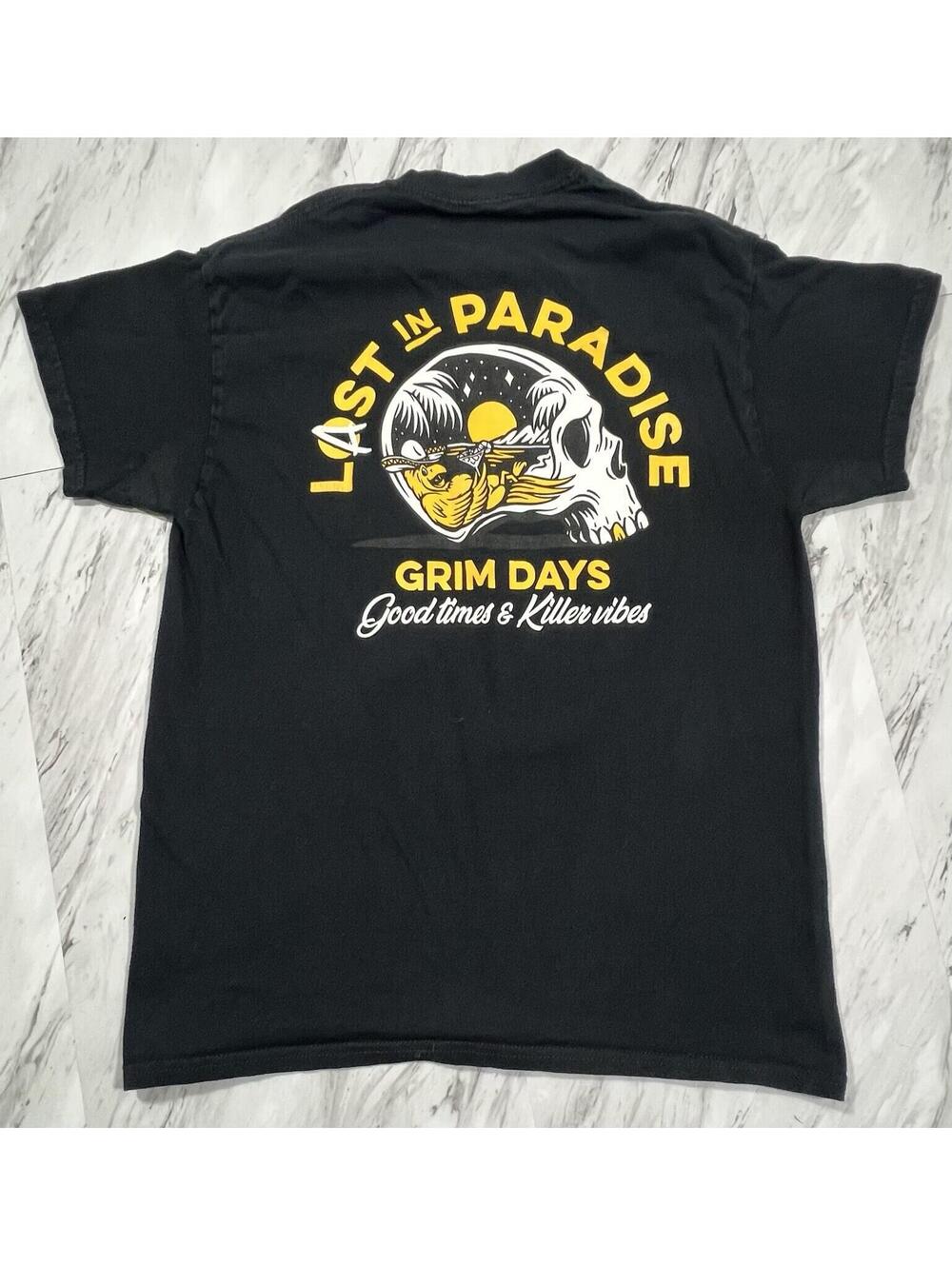Grim Days Last In Paradise Skull Graphic T Shirt Mens Medium Black #13